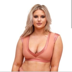 Beach Bunny Swimwear Rhonda Crop Strappy Back Swim Top Whiskey Rose Size XXL NWT